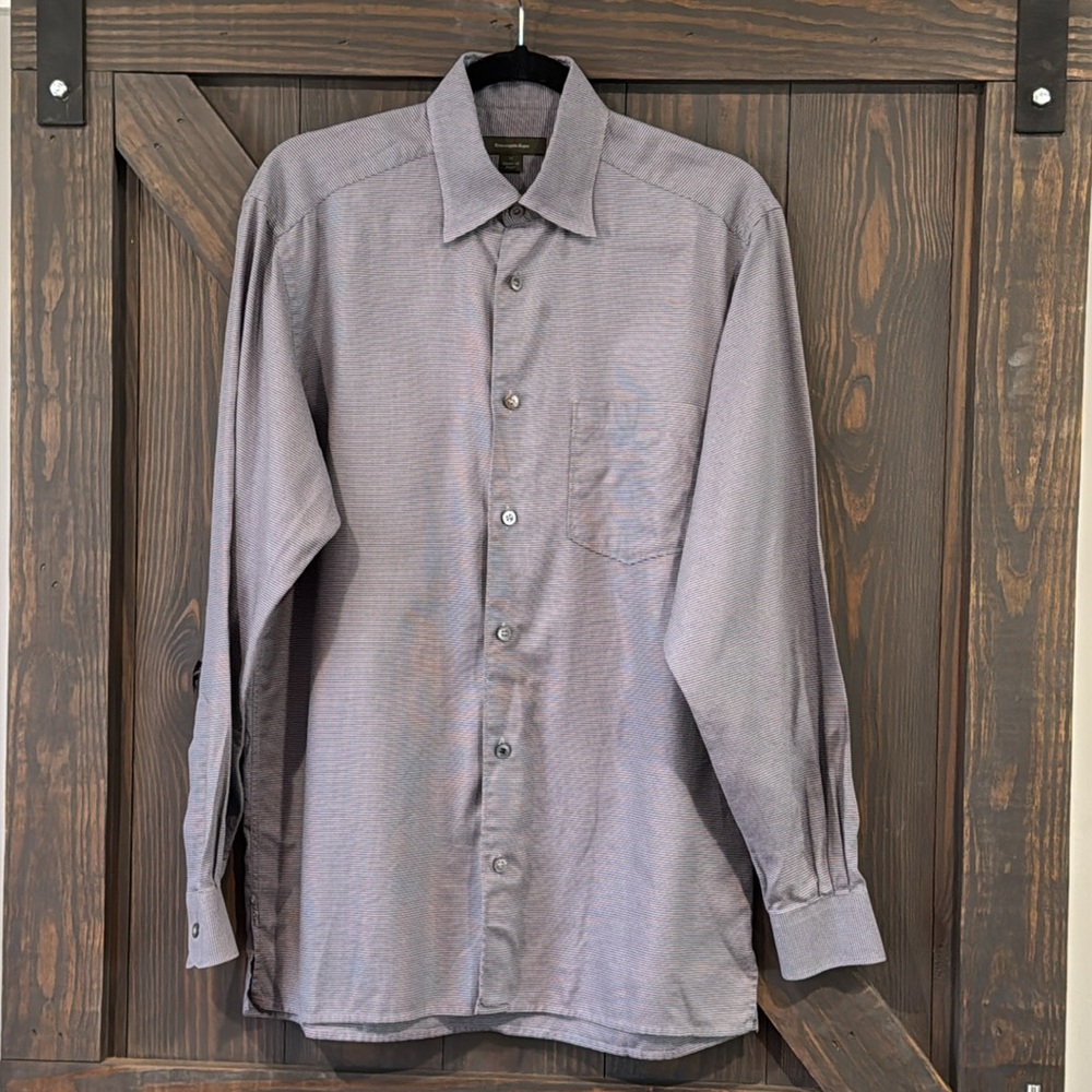 Ermenegildo Zegna Men’s Button Up Long Sleeve Shirt Purple Gray Size Medium